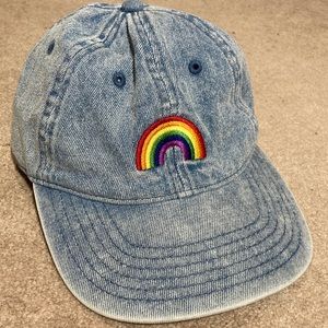 OS- Denim Rainbow Embroidered Adjustable Hat